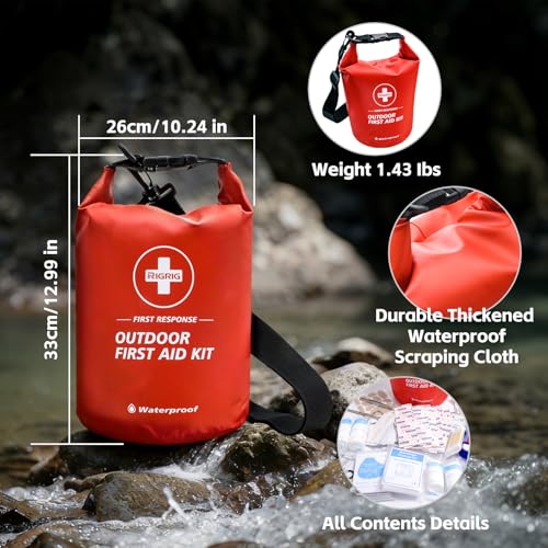 Waterproof First Aid Kit 186 Pcs Survival Gear, Portable Small Boat Dry Bag Bug Out Bags, Emergencies Medical Kit Ideal for Boating, Fishing, Hiking, Camping, Kayaking (Red) - color: Red