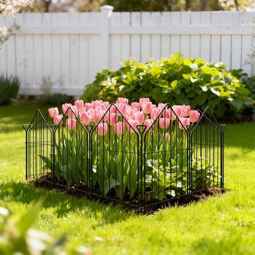 Garden Fence Border 17in x10ft,10 Panels Rustproof Metal No Dig Fence | Garden Fencing Animal Barrier,Decorative Garden Fence for Flower,Yard Outdoor Patio Decor with Ground Stake - size: 10 Panels-17in(H)x13in(L)-Style1