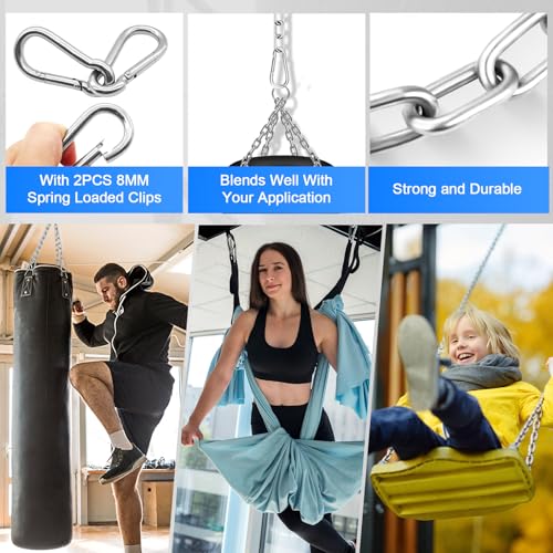 Heavy Duty Stainless Steel Chains, 550LB Punching Bag Chain with Carabiners, Heavy Bag Chain for Boxing Punching Bags Hanging Chair Hammocks Swing Trapeze Yoga