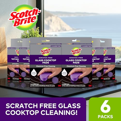 Scotch-Brite Glass Cooktop Pads, Scratch-Free & Non-Abrasive Scrubbers for Glass or Ceramic Stovetops, Cleans Burnt-On Messes with Just Water, Reusable Dishwasher-Safe Design (12 Pads) - size: 12 Pads