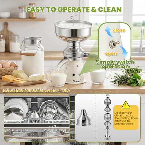 Electric Milk Cream Separator 50L/H 304 Stainless Steel 5L Bowl | Centrifugal skimmer professional fat separator machine for fresh cow & goat milk, 10500 rpm for home farm,100-240V