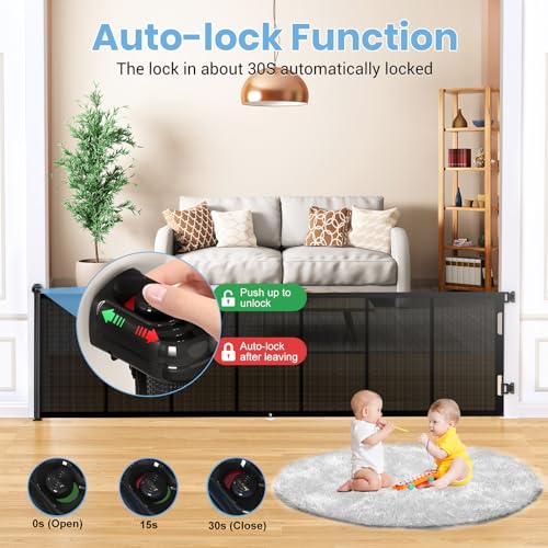 HAMOPY 120 Inch Reinforced Strip Extra Wide Retractable Baby Gate, 33" Tall, Prevent Crawling Through, Wide Extra Long Child Safety Gate for Indoor Baby Fence, Outdoor, Stairs, Deck(Black) - color: Bk-l