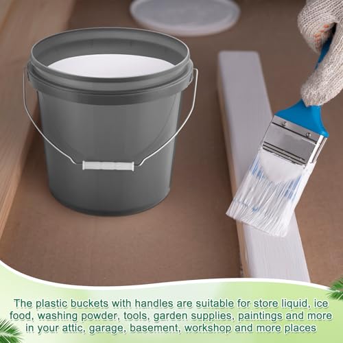 Tioncy 24 Pcs 2 Gallon Plastic Buckets with Lids and Handles,Grey | Storage Pails for Paint, Cleaning, Organizing, Durable Containers, Metal Handles, Plastic Material - color: Gray