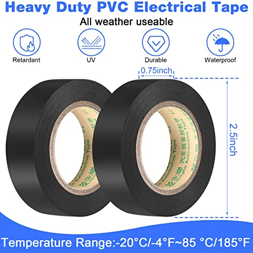 Frienda 10 Pack Black Electrical Tape 3/4 in x 66ft Waterproof High Temperature Resistance Electric and Wire Tape Under 600v Home Outdoor Multipurpose Insulating Wire Wrapping