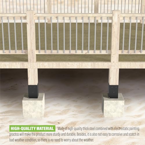 4 Pack 4x4 Metal Post Base Holder Bracket for Concrete Deck (Black) | Internal 3.5"x3.5", Post Anchor Brackets Ground Spike, For Concrete Deck, For Wood Fence, Railing, Pergola, Porch - size: 4IN, style: 4Pcs