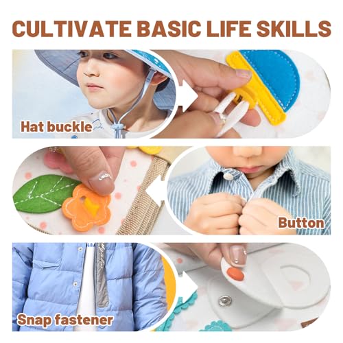 Montessori Busy Book for Toddlers 1-3, Felt Quiet Book & Busy Board for Preschool Learning, Fine Motor Skills, Sensory Play, Educational Travel Toy & Gift – Pretend Play for Girls, Brown - style: Girl Daily-10 Pages