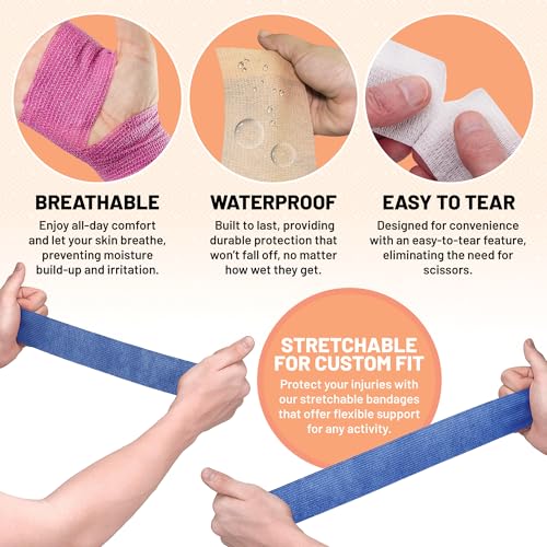 MEDca Self Adherent Cohesive Wrap Bandages 2 Inches X 5 Yards 6 Count, (Rainbow Color)