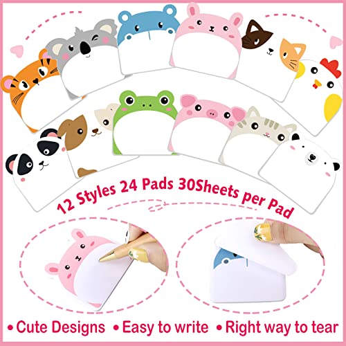 Yinder 24 Pads Animal Sticky Notes, Cute Cartoon Memo Self Adhesive | 12 Kawaii Designs, Team Gifts and Employee Appreciation, Office Memo Pads, Veterinary Clinic School Tabs, Party Supplies - style: Classic Animals