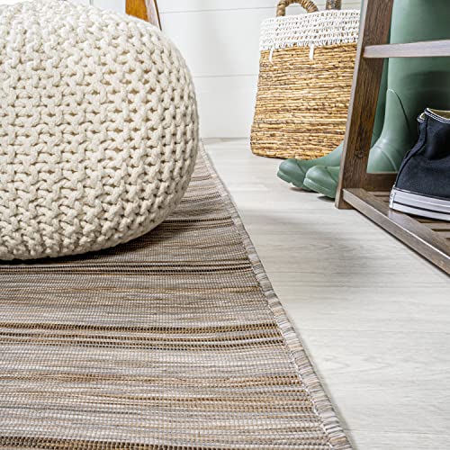 JONATHAN Y Wide Stripe Indoor Outdoor Area Rug 9X12 Brown/Natural, Bo Modern Farmhouse for Backyard, Patio, Porch, Easy-Cleaning, High Traffic, Pet-Friendly, Non-Shedding (TSN101A-9) - size: 8'9" x 12' (Rectangular)