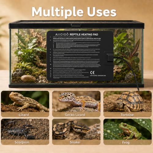 Aiicioo Reptile Heating Pad - Hermit Crab Heater Heat Mat for Reptiles Snake Lizard Terrarium 16 Watt (Pack of 2) - size: 8" X 12"(16W) (Pack of 2)