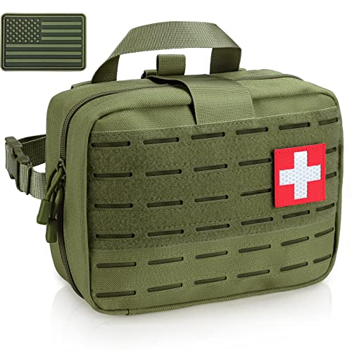 LIVANS Medical Bag, First Aid Bag Empty for Emergency & Trauma Kits | Molle Quick Release Design, Headrest Mount, Includes Flag and Cross Patch,Versatile for Tactical, Camping, Hiking and Travel - color: Army Green