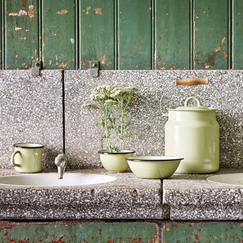 HOMEHUT Pistachio Vintage Enamel Milk Can with Lid – Rustic Farmhouse Kitchen Décor and Food-Safe Storage Container, Durable Enamelware, Country-Style Decorative Milk Jug, 3.5-qt. (3.3 L) - color: Pistachio