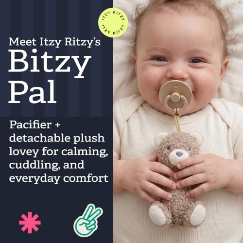 Itzy Ritzy Pacifier & Lovey Set - Natural Rubber Pacifier with Plush Bear | Natural Rubber Pacifier with Detachable Bear Lovey, Soft Cotton Fabric, Large Vent Holes, and Soothing Comfort for Babies - color: Bear