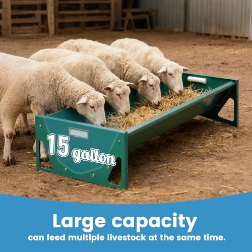 Goat Feeder Horse Trough Livestock Grain & Hay Feeder | Heavy-Duty Galvanized Steel Livestock Feeding Trough with Drain Holes, Works for Deer, Goat, Sheep, Cattle, Horse and Pig