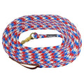 22 Foot Ground Training Rope - Strong Everyday Use All-Purpose Large Horse Lead Rope with Loop & Latigo Popper | 9/16" Diameter Smooth Yachting Braid, Red, White & Blue - color: Red, White & Blue