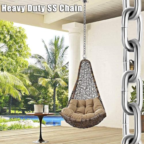 304 Stainless Steel Chain Heavy Duty Outdoor | 6.5ft 13ft Small Large Light Metal Link Chain for Home Camping Hanging etc - size: 3/8in-6.5ft