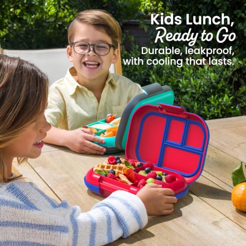 Bentgo Chill Kids 4-Compartment Bento Box Leakproof Lunch Box | Built-In Ice Pack, 3.3 Cup Capacity, BPA-Free, Microwave & Dishwasher Safe Tray, Ideal for Ages 3–7 (Red/Royal) - color: Red/Royal