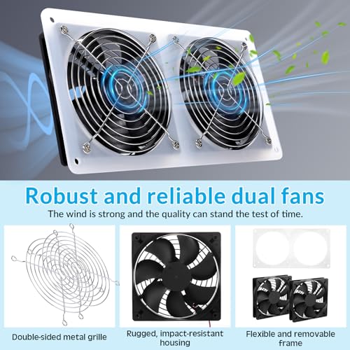 Glooglitter 1 Set Solar Fan for Greenhouse, 10 W Solar Panel Fan Kit with Bracket Waterproof Solar Exhaust Fan Solar Dual Fan for Intake or Exhaust Air for Attic, Shed, Barn, Chicken Coop, Dog House