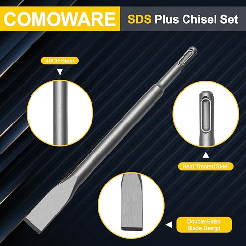 4PCS SDS Plus Chisel Set, Tile and Mortar Removal Tool | 40CR Steel, SDS Plus Rotary Hammer Drill Attachments, for Demolition, Chipping, Scaling Removing Cement, Home Improvement