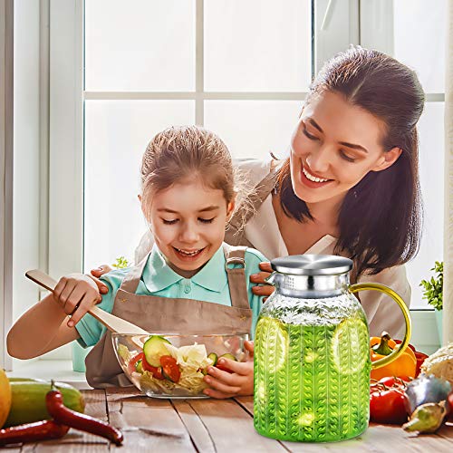 Aofmee 60oz Glass Pitcher, Water Pitcher with Lid, Iced Juice Jugs for Fridge, Glass Carafe for Cold or Hot Beverages, Sun Tea Jar, Easy Clean Heat Resistant Jug for Milk | Thickened Borosilicate Glass Iced Tea Pitcher, Drip-free Spout, Heat/Cold Resistan