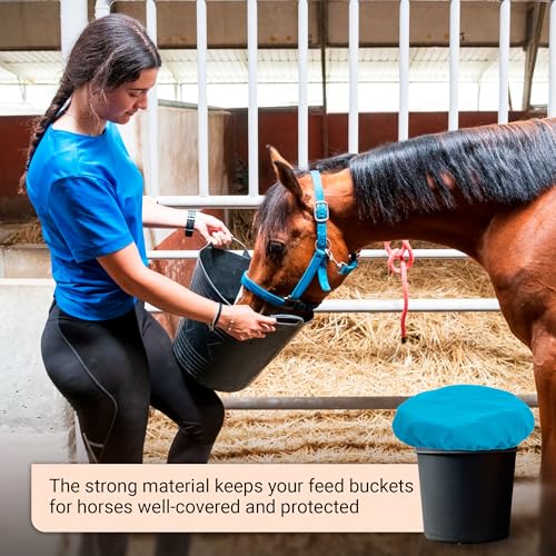 Horse Bucket Cover - Waterproof Bucket Cover for Feed Buckets for Horses, 210T Ripstop Polyester, Fits 2-5 Gallon (8-20 Quart), Cold-Flexible Daily-Use Cover (Blue) - 1 pc - color: Blue