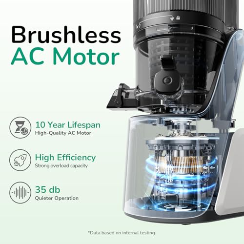Canoly 3-in-1 Cold Press Juicer C16, Makes Juice & Sorbet & Nut Milk | 6" Extra Wide Feed Chute, Durable AC Brushless Motor, Self Precut System, Juicer Machines with BPA-Free (Pearl White) - color: Pearl White
