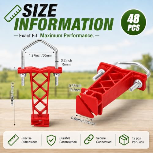 Tondiamo 48 Pcs Tube Post Insulator, Electric Chain Link Fence T Post Extender Insulators for Square Round Pipe Tubing Wire Vinyl Picket Fence (Red) | Extender Insulators for Square Round Pipe Tubing Wire Vinyl Picket Fence - style: Red