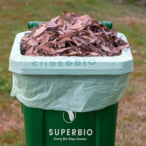 SUPERBIO 55 Gallon Compostable Yard Waste Bags | Lawn & Leaf Bags, 208.1L, 10 Count, Heavy Duty 1.57 Mils, BPI and OK compost INDUSTRIAL - style: 55 gallon,10 count