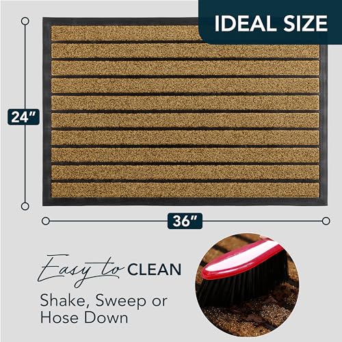 ubdyo Extra Durable Door Mat Outside Entrance (36" x 24", Bright Brown) | Dirt Trapping, Non-Slip Backing, Indoor or Outdoor Use, Welcome Mat, Low Profile, Natural Rubber, Stain Fade Resistant - color: Bright Brown, size: 36" x 24" (Rectangular)