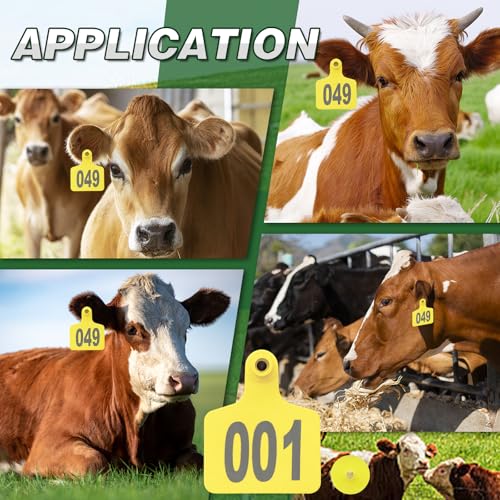 100PCS Cattle Ear Tags Numbered 001-100,Plastic Livestock Ear Tags with Animal Identification Tags for Cattle Cows Hogs Pigs Sheep Goats (Yellow) - color: YELLOW