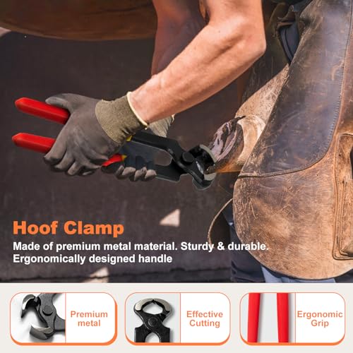 8 inch Farrier Tools Kit (8 Piece) Horse Goat Hoof Trimmers Carbon Steel Nippers Shears Nail Clipper, Mini Rasp, Hoof Trimming Cutter Knife, File for Pig Sheep Donkey Equine Supplies With Storage Bag