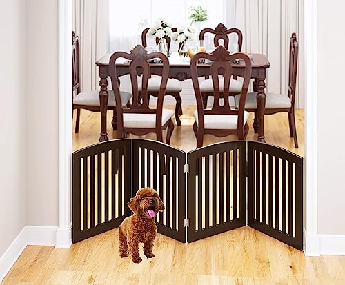 PAWLAND Wooden Freestanding Foldable Pet Gate for Dogs, 24 Inch H, 4 Panels | Dog Gate for Doorway, Stairs, the House, Step Over Fence, Extra Wide, Room Divider, Front Door, Hallway, 4 Panels, Espresso - color: Espresso, size: 24" Height-4 Panel