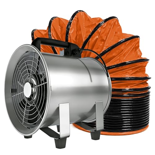 12 Inch Stainless Steel Portable Blower Fan, 3000CFM High Velocity Industrial Exhaust Fan, 16.4ft PVC Duct,Low Noise Ventilation Fan for Workshop Garage Warehouse - size: 12inch