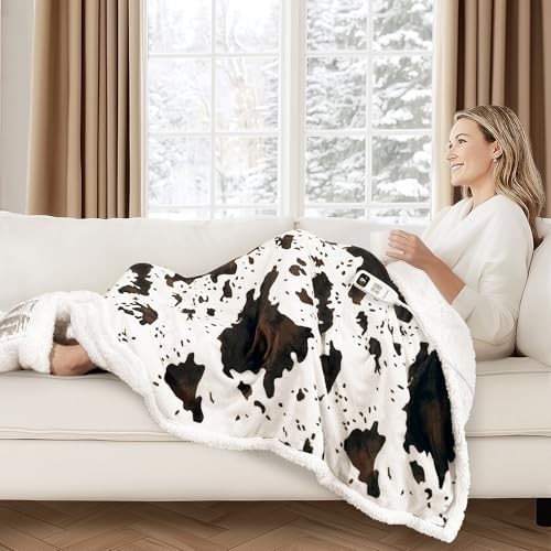 Heated Blanket Throw Blanket - Fast Heating Electric Blanket, Soft Heated Throw with 4 Time Settings,10 Heating Settings, Warm Gifts for Women Mom Grandma(50" x 60" Black) - color: 10 - Black, size: Throw 50" x 60"