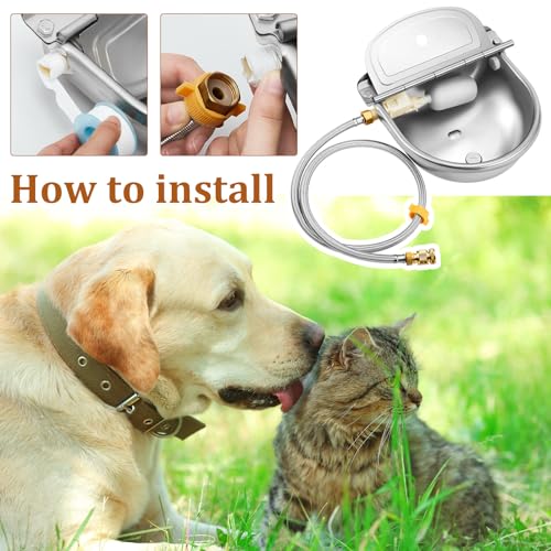 Tessco 4 Sets 4L/135oz Automatic Animal Drinking Water Trough Bowl with Float Valve Stainless Steel Waterer Kit for Dog Horse with Pipe Connector Adapter Countersunk Bolt (with Drainage Hole)
