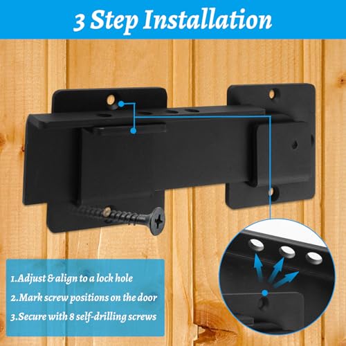 9 Inch Flip Gate Latch Lock with Padlock Hole, Heavy Duty Door Latch with 8 Screws and Hex Wrench for Barn Shed Yard Garage Outdoor Fence Lock