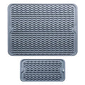 Silicone Dish Drying Mat - 2 Packs of Non-Slip Silicone Mat Easy Clean Drying Mat Large Heat-Resistant Dish Drainer Mat for Kitchen Counter, Sink, Refrigerator or Drawer Liner(16"x12", 12''x 6'' GREY)