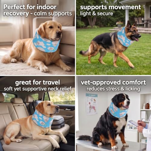 LovinPet Dog Recovery Collar, Adjustable Soft Cone for Medium & Large Dogs, Post-Surgery Comfort & Lick Prevention, Starlight Rainbow Unicorn Prints,Blue