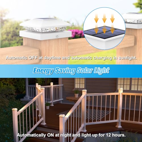 VOLISUN 4x4 Solar Post Cap Lights, 12 Pack White Waterproof Fence Lights | Waterproof solar lights fit wooden & vinyl 4x4 posts, warm white illumination for garden, patio and porch outdoor decor - color: White, size: 12 Pack