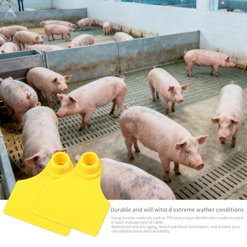 50pcs Farm Animal Ear Tags Numbered 001-050 Livestock Identification for Cattle Cows Hogs Pigs Sheep Goats (50, Medium-Yellow) - color: Medium-yellow