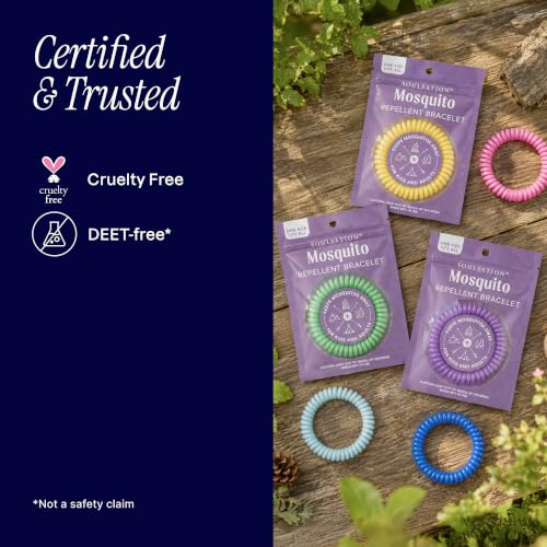 SoulSation 50 Pack Mosquito Repellent Bracelets, DEET-Free for Kids & Adults, Individually Wrapped Bands - size: 1 Count (Pack of 50)