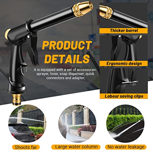 Garden Hose Nozzle with 4 Patterns, Soap Dispenser & Quick Connectors, Plastic High Pressure Washer Gun, Water Hose Nozzle Sprayer Heavy Duty, Spray Nozzle for Outdoor Car Washing