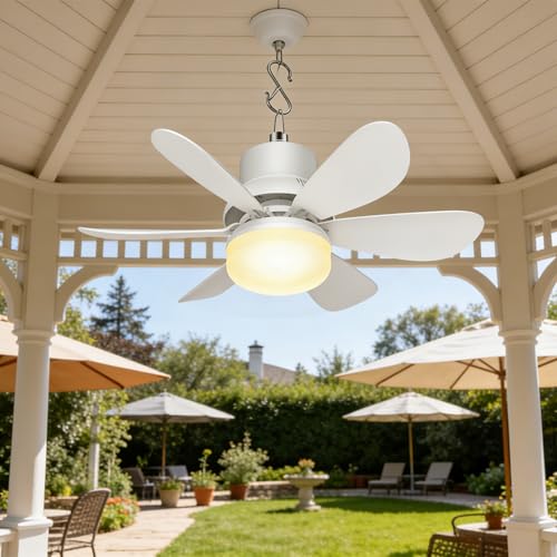 Solar Fan for Gazebo with Light | Solar Powered Ceiling Fan with Remote | 18000mAh Rechargeable | 17.5'' Portable Outdoor Hanging Fans for Pergola| Backyard| Camping| Tent| RV Canopy, IP54 Rated