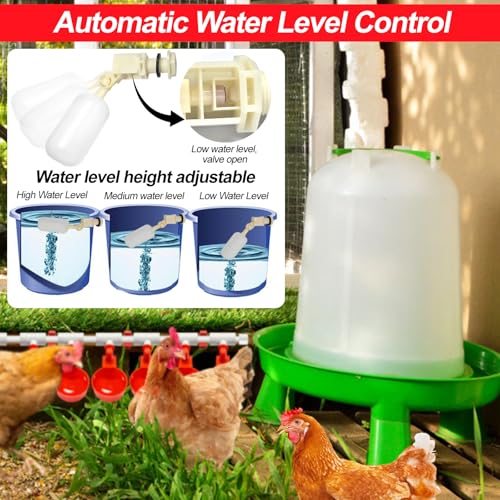 Automatic Chicken Waterer System Kit with Chicken Water Cups Nipples Float Valve Pipeline 58 PCS Complete Set Chicken Water Feeder Dispenser Large Chicken Watering System PVC Poultry Waterer Drinker