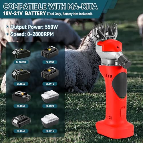 Cordless Electric Sheep Shears, Professional Heavy Duty Shearing Clippers 550W Brushless Motor 2800RPM Animal Grooming Clippers Farm Livestock Haircut Trimmer for Ma-kita 18-21V Batteries (Tool Only)