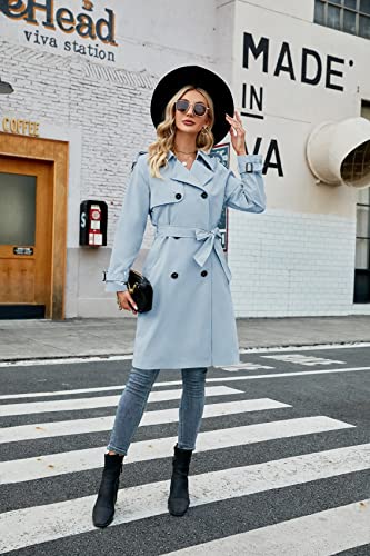 Womens Long Trench Coat Double Breasted Windproof Overcoat With Belt | Classic Lapel,Fall clothing, Spring outfits, Street outwear - color: 01 Blue, size: X-Large