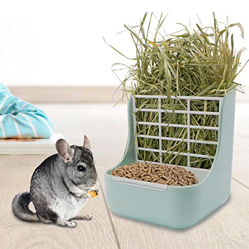 Litewoo Rabbit Hay Feeder Food Bowl Feeding Rack for Small Animal Guinea Pig Chinchilla Bunny Cage Accessories | Bunny food bowl & hay rack, durable plastic, chew-resistant, for small animal/chinchilla/cage, 5.9x6.7x7.09in, easy to clean - color: Green