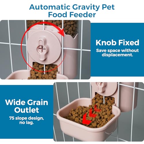 VANNON Small Animal Hanging Automatic Food Dispenser, 35oz Gravity Pet Feeder for Cage, Food Bowl for Rabbit Puppy Cat Ferret Guinea Pig Chinchilla Parrot (Pink) - color: Pink