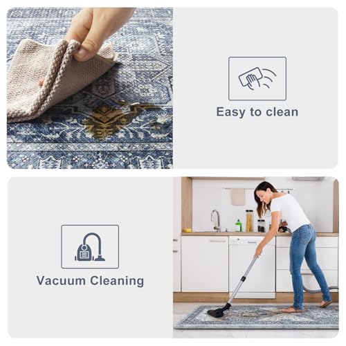 KIMODE Anti Fatigue Kitchen Mat, Cushioned Kitchen Mats for Floor 2 piece | Boho Vintage Kitchen Rugs, Comfort Foam Standing Desk Mat for Laundry, Office, Sink, Apartment Navy Blue 17"x47"+17"x29" - color: Navy Blue, size: 17.3" x 47"+17.3" x 29"--0.47 in