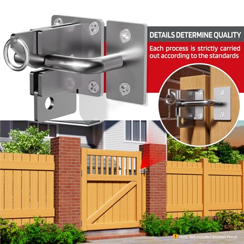 304 Stainless Steel Wooden Fence Self-Locking Gate Latch Heavy-Duty Gravity-Style Fence Gate Latch Privacy Latch, for Wooden Doors, Metal Doors, and Vinyl Fences Gate Lock Hardware - color: Silvery White
